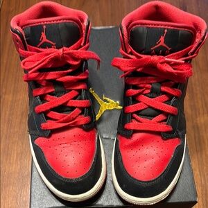 Air Jordan 1 Mid Black and Red High-Top Sneakers